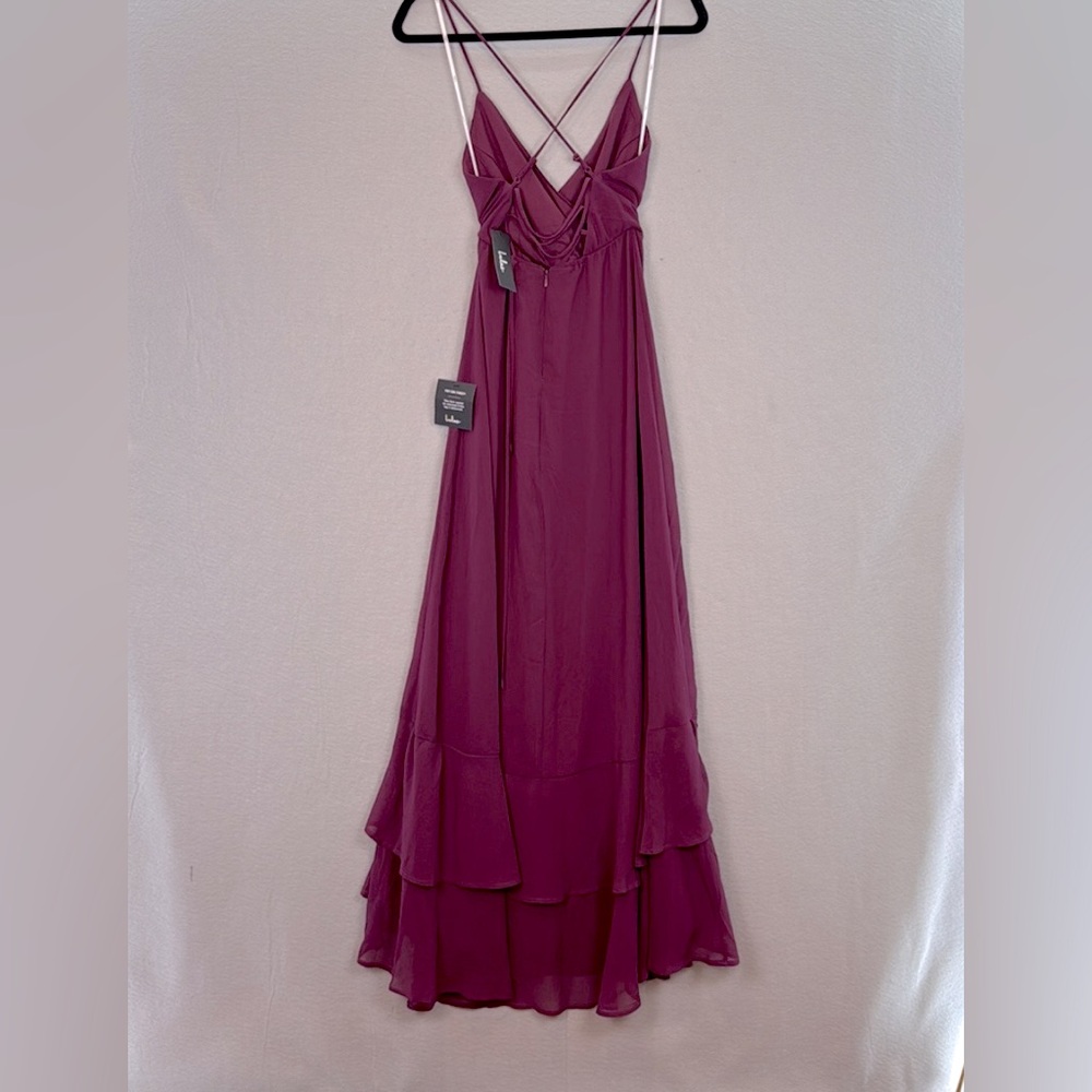 Lulus - NWT women's In Love Forever plum lace up high low Maxi Shiffon Dress XS - Picture 11 of 12